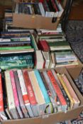 SIX BOXES OF BOOKS, over sixty books, subjects include gardening, cookery, birds and dictionaries,