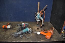 A SELECTION OF POWER TOOLS including a Makita GA4530 240v angle grinder (PAT pass and working) a