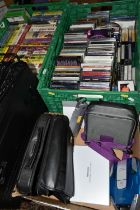 THREE BOXES AND LOOSE TV-RADIO-CASSETTE RECORDER, CDS, VHS TAPES AND SUNDRY ITEMS, to include a