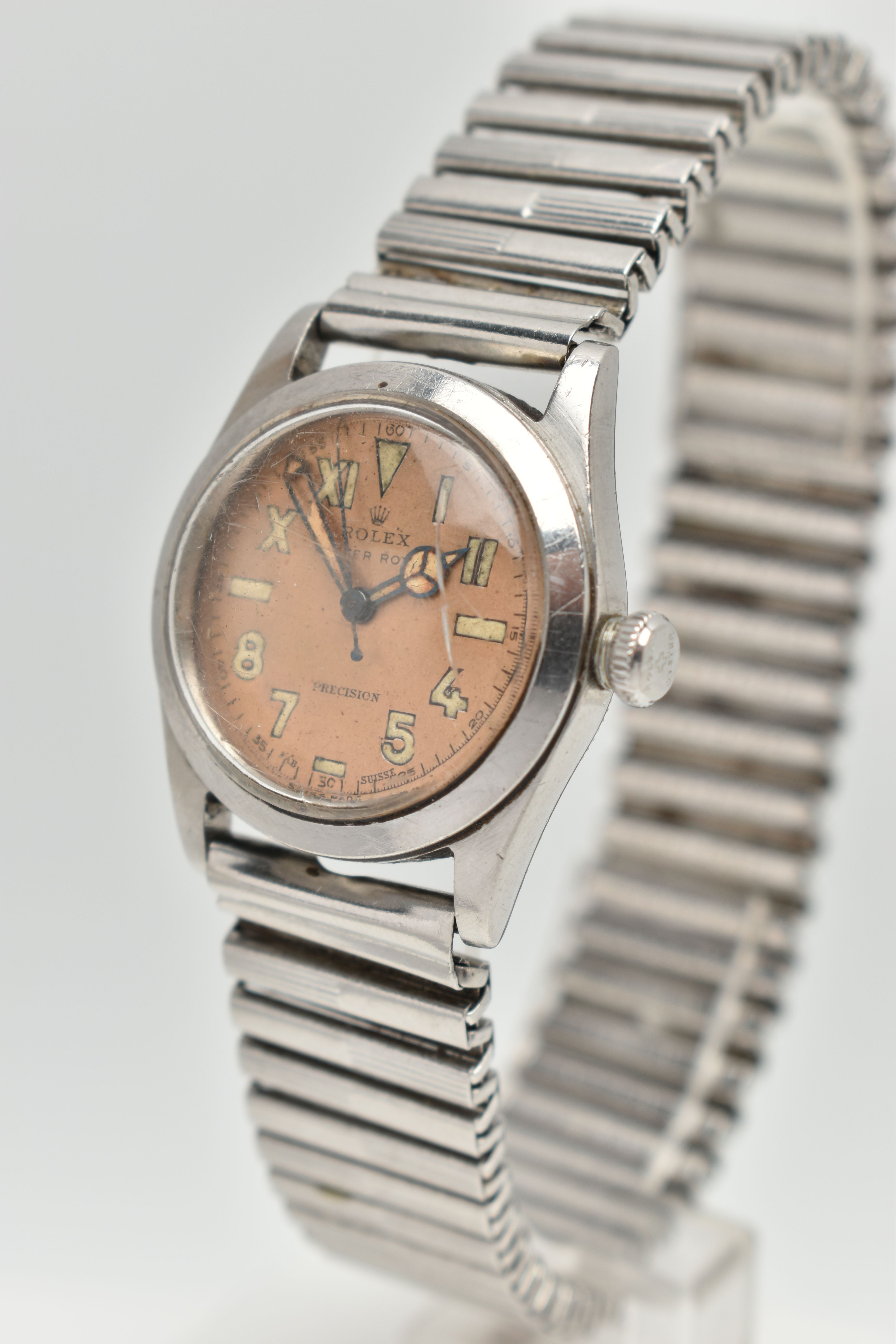 A MID CENTURY 'ROLEX OYSTER PRECISION' WRISTWATCH, circa 1946, hand wound movement, round salmon ' - Image 3 of 8