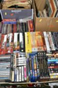 FOUR BOXES OF DVDS, CDS AND RECORDS, to include four Blu-ray Discs: The Day The Earth Stood Still,