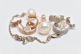 AN ASSORTMENT OF JEWELLERY, to include an AF 9ct white gold chain, hallmarked 9ct Sheffield 1.1