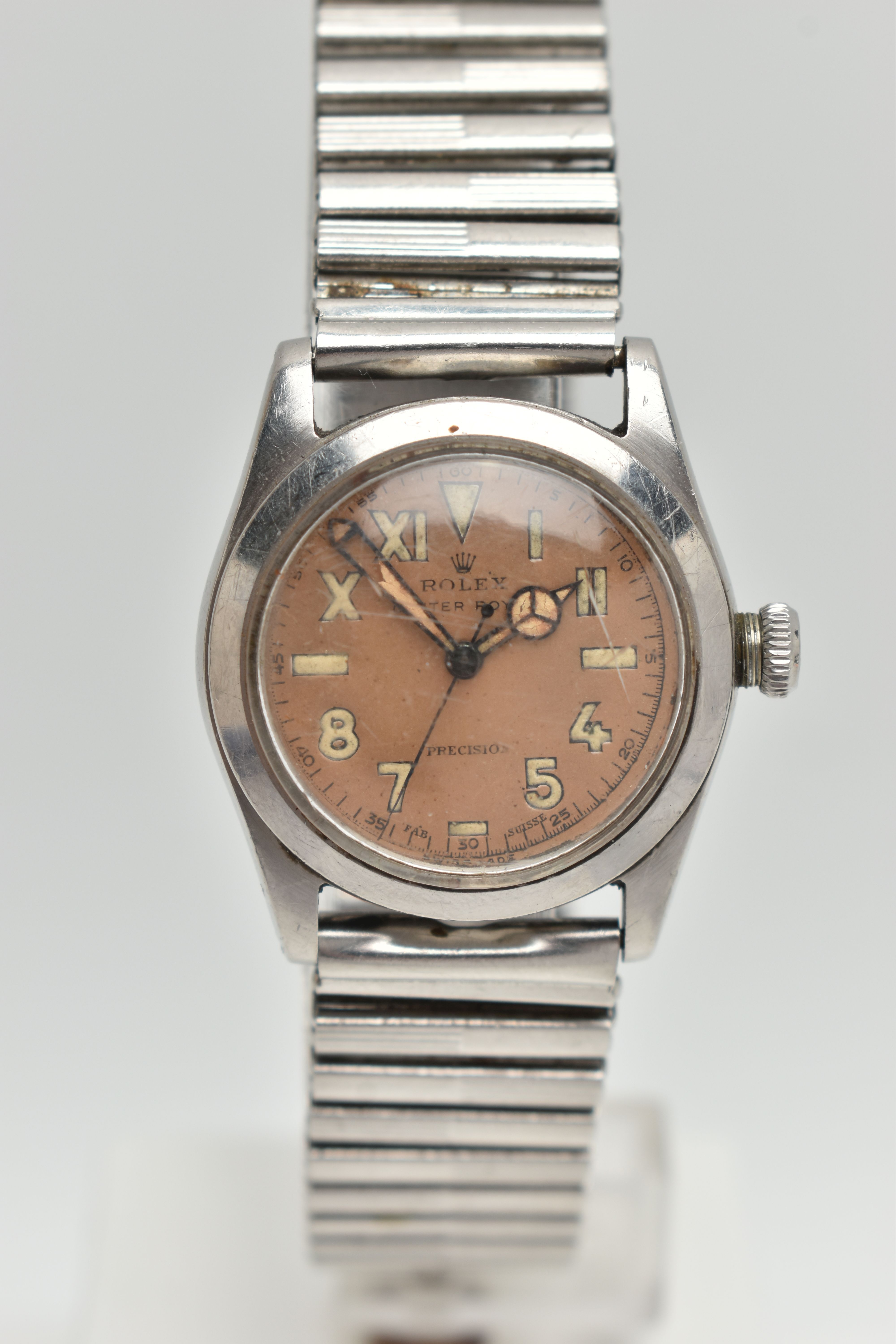 A MID CENTURY 'ROLEX OYSTER PRECISION' WRISTWATCH, circa 1946, hand wound movement, round salmon '