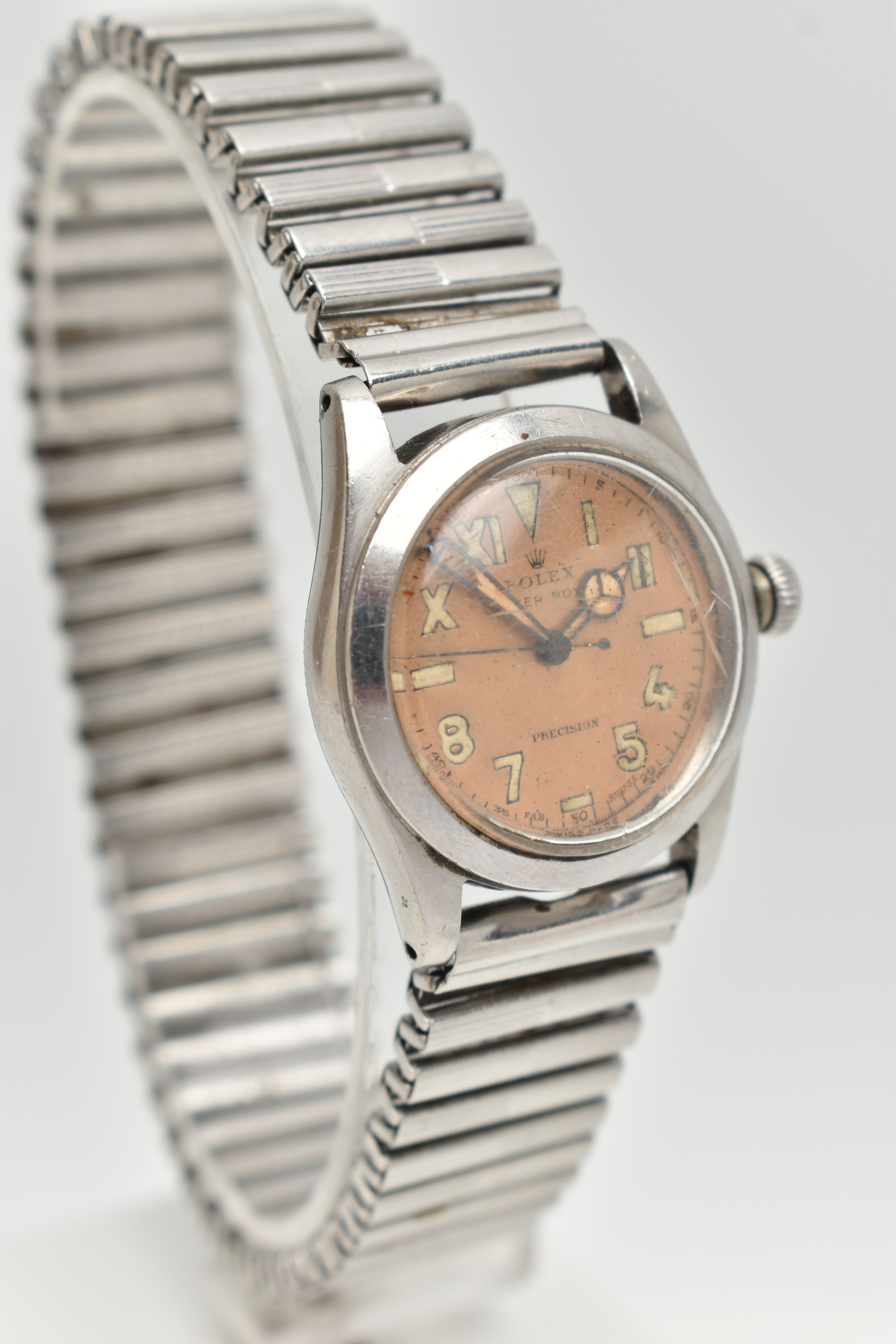 A MID CENTURY 'ROLEX OYSTER PRECISION' WRISTWATCH, circa 1946, hand wound movement, round salmon ' - Image 2 of 8