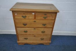 A 19TH CENTURY PINE CHEST OF TWO SHORT OVER THREE LONG DRAWERS, width 92cm x depth 47cm x height