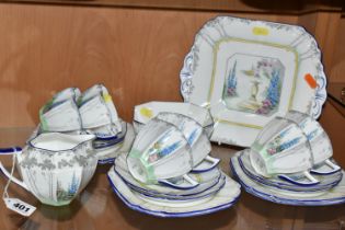 A SHELLEY QUEEN ANNE 'MY GARDEN' PATTERN TEA SET, pattern 11607, Rgd. 725404, comprising milk jug,