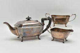 AN EARLY 20TH CENTURY SILVER MASONIC PRESENTATION, THREE PIECE TEA SET, comprising of a teapot,