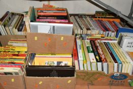 SIX BOXES OF BOOKS, approximately one hundred books, to include cooking, travel, biographies,