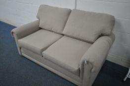 A JOHN LEWIS OATMEAL UPHOLSTERED TWO SEATER SOFA BED, length 175cm x depth 92cm x height 69cm (