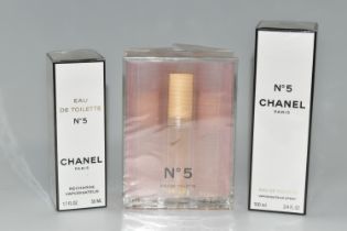 THREE SEALED BOXES OF CHANEL NO.5 EAU DE TOILETTE, unused in sealed packaging and original boxes,
