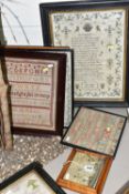 SIX 19TH CENTURY NEEDLEWORK SAMPLERS, comprising a Mary Glass aged 11 years, depicting a motto