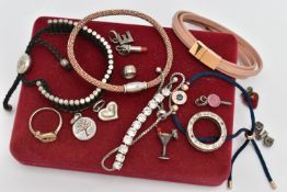 A SELECTION OF JEWELLERY, to include a Fossil bracelet with magnetic steel clasp, some Links of