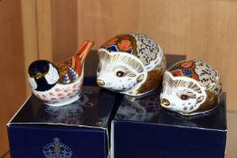 THREE BOXED ROYAL CROWN DERBY IMARI PAPERWEIGHTS, comprising a large Hawthorn Hedgehog introduced