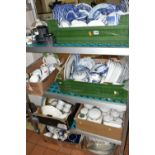 SEVEN BOXES AND LOOSE CERAMICS, to include Wood and Sons blue and white dinner wares, Wedgwood