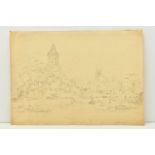 A 19TH CENTURY ENGLISH SCHOOL DRAWING, depicting the ruins of Glastonbury Abbey, unsigned with a