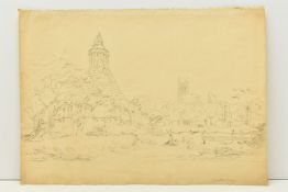 A 19TH CENTURY ENGLISH SCHOOL DRAWING, depicting the ruins of Glastonbury Abbey, unsigned with a