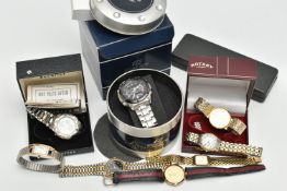 A BOX OF ASSORTED WRISTWATCHES, to include a boxed gents 'Accurist Chronograph Alarm WR 100' 460461,