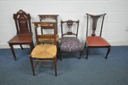 A SELECTION OF VARIOUS CHAIRS, to include a pair of 20th century oak chapel chairs, a mahogany