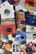 A BOX AND TWO CASES OF VINYL SINGLES, approximately two hundred and fifty records, artists to