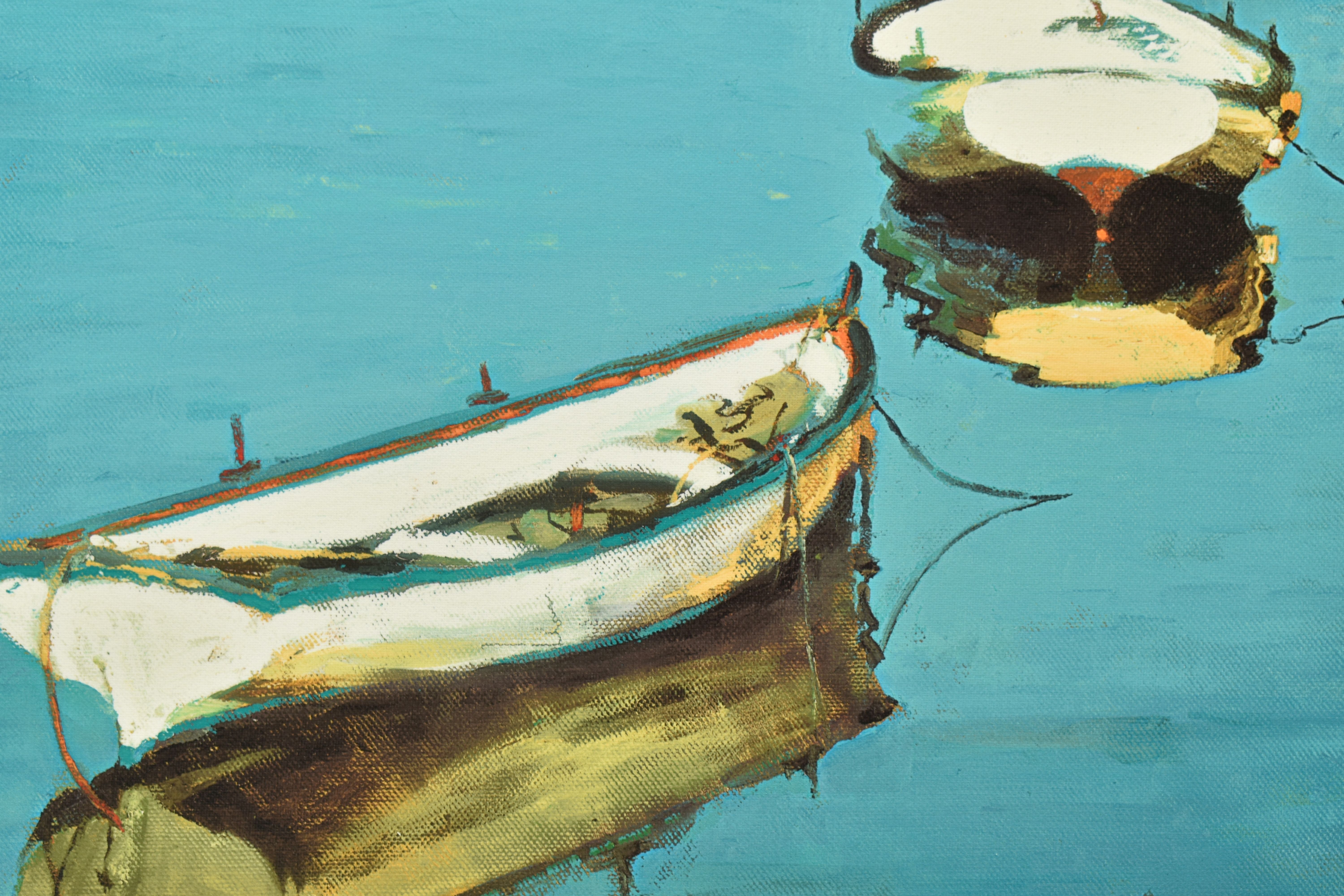 ROLF HARRIS (AUSTRALIAN 1930), 'DEAD FLAT CALM', a limited edition print on board depicting dinghies - Image 2 of 6