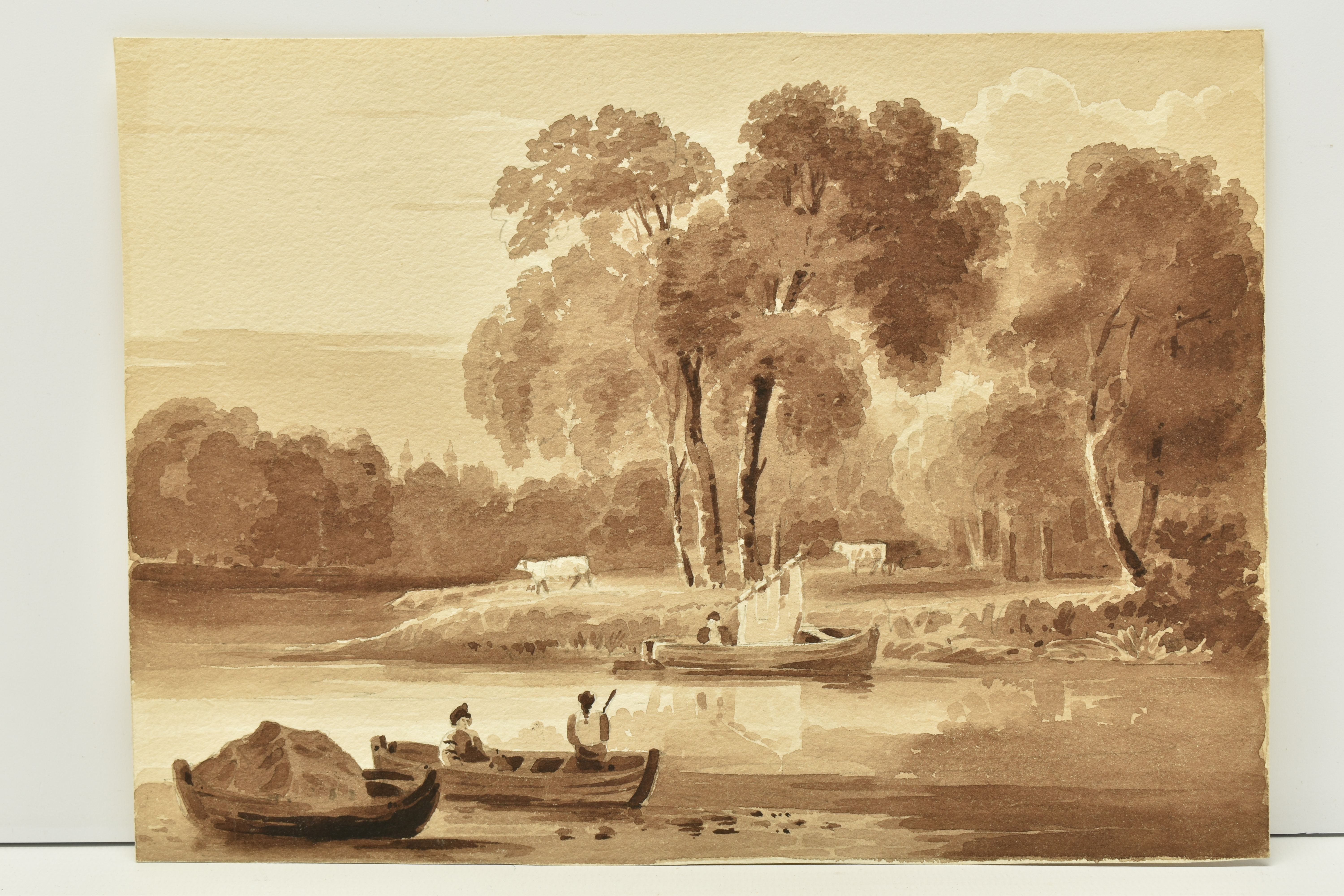 TWO 19TH CENTURY LANDSCAPE STUDIES, comprising a river landscape with figures in a boat, unsigned - Image 4 of 6