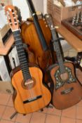 A CELLO AND TWO ACOUSTIC GUITARS, comprising a Hungarian made cello, length of body 67cm, from