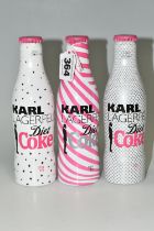 A SET OF THREE KARL LAGERFELD FOR DIET COKE BOTTLES, aluminium bottles sealed and unused 250ml,