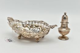 TWO SILVER ITEMS, to include a silver bonbon dish with pierced detail, hallmarked 'Matthew John