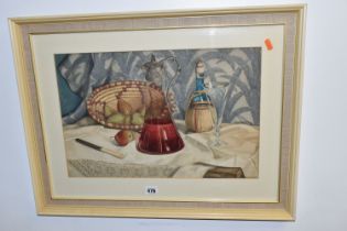 A SMALL QUANTITY OF PAINTINGS AND PRINTS, comprising an indistinctly signed still life watercolour