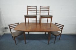A WHITE AND NEWTON MID-CENTURY TEAK EXTENDING DINING TABLE, with a single fold out leaf, open length