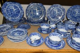 A LARGE QUANTITY OF SPODE ITALIAN DESIGN BLUE AND WHITE DINNERWARE, comprising eleven dinner