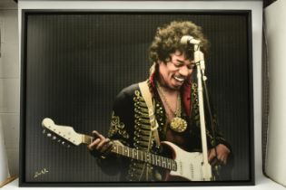 NICK HOLDSWORTH (BRITISH CONTEMPORARY) 'JIMI HENDRIX', a pixelated portrait of the rockstar,