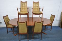 A MID CENTURY MCINTOSH PEDESTAL EXTENDING DINING TABLE, with two additional leaves, open length