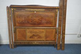 A 19TH CENTURY FRENCH EMPIRE STYLE 4FT6 BEDSTEAD, with an assortment of veneers in various