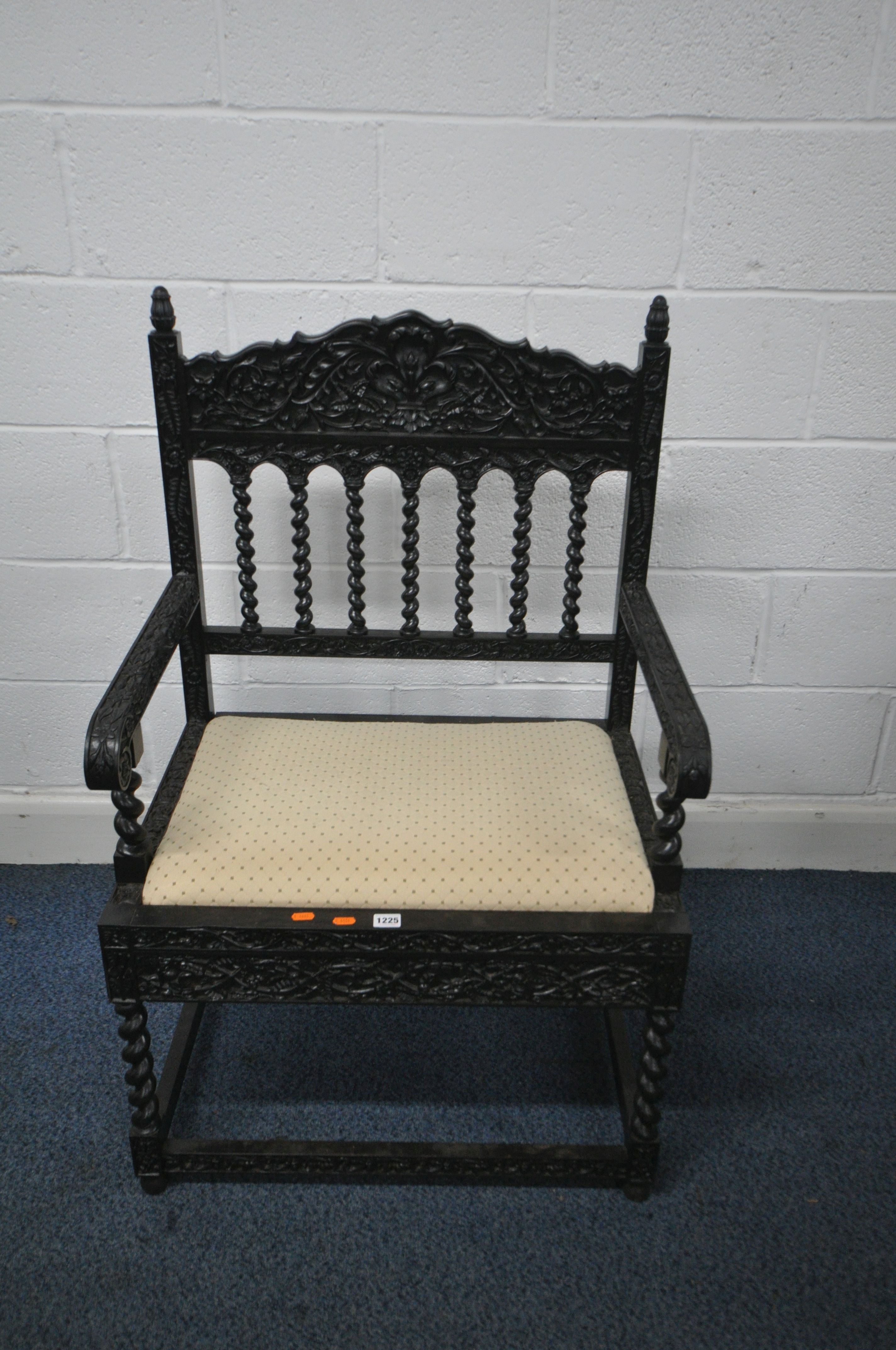 A LATE 19TH / EARLY 20TH CENTURY HEAVY EXOTIC HARDWOOD ANGLO CHINESE OPEN ARMCHAIR, ornately - Image 2 of 14