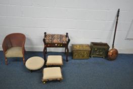 A SELECTION OF OCCASIONAL FURNITURE, to include a 20th century mahogany piano stool, with floral