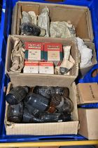 ONE BOX OF THERMIONIC VACUUM TUBES (VALVES), maker's names include Marconi and G.E.C, many in