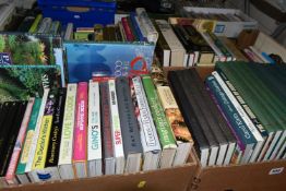 FIVE BOXES OF BOOKS containing approximately 150 titles in hardback and paperback formats on