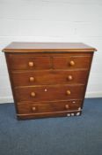A VICTORIAN WALNUT CHEST OF TWO SHORT OVER THREE LONG DRAWERS, width 122cm x depth 52cm x height