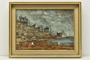 JACK JONES (WALES 1922-1993) 'NORTH WALES COAST SCENE', a coastal landscape with three figures on