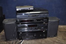 A MOSTLY AIWA COMPONENT HI FI WITH A PAIR OF WHARFEDALE DIAMOND 7.1 SPEAKERS separates comprise of a