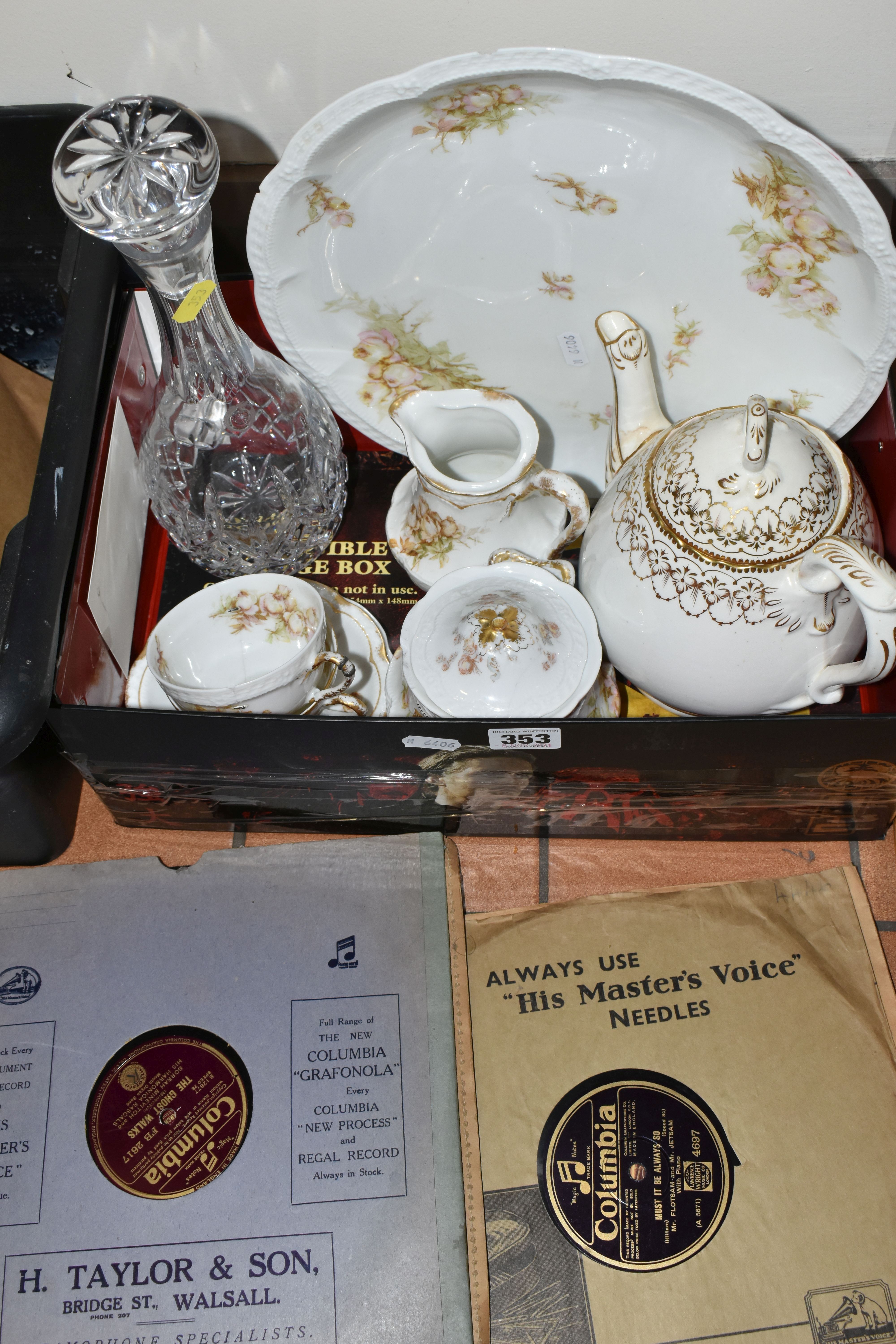 TWO BOXES OF LIMOGES TEAWARE AND TWO FRAMED HAND PAINTED PAPER FANS, to include two framed and - Image 3 of 7