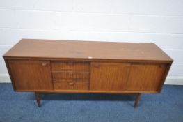 A WHITE AND NEWTON MID CENTURY TEAK SIDEBOARD, with a single cupboard door, three drawers and two