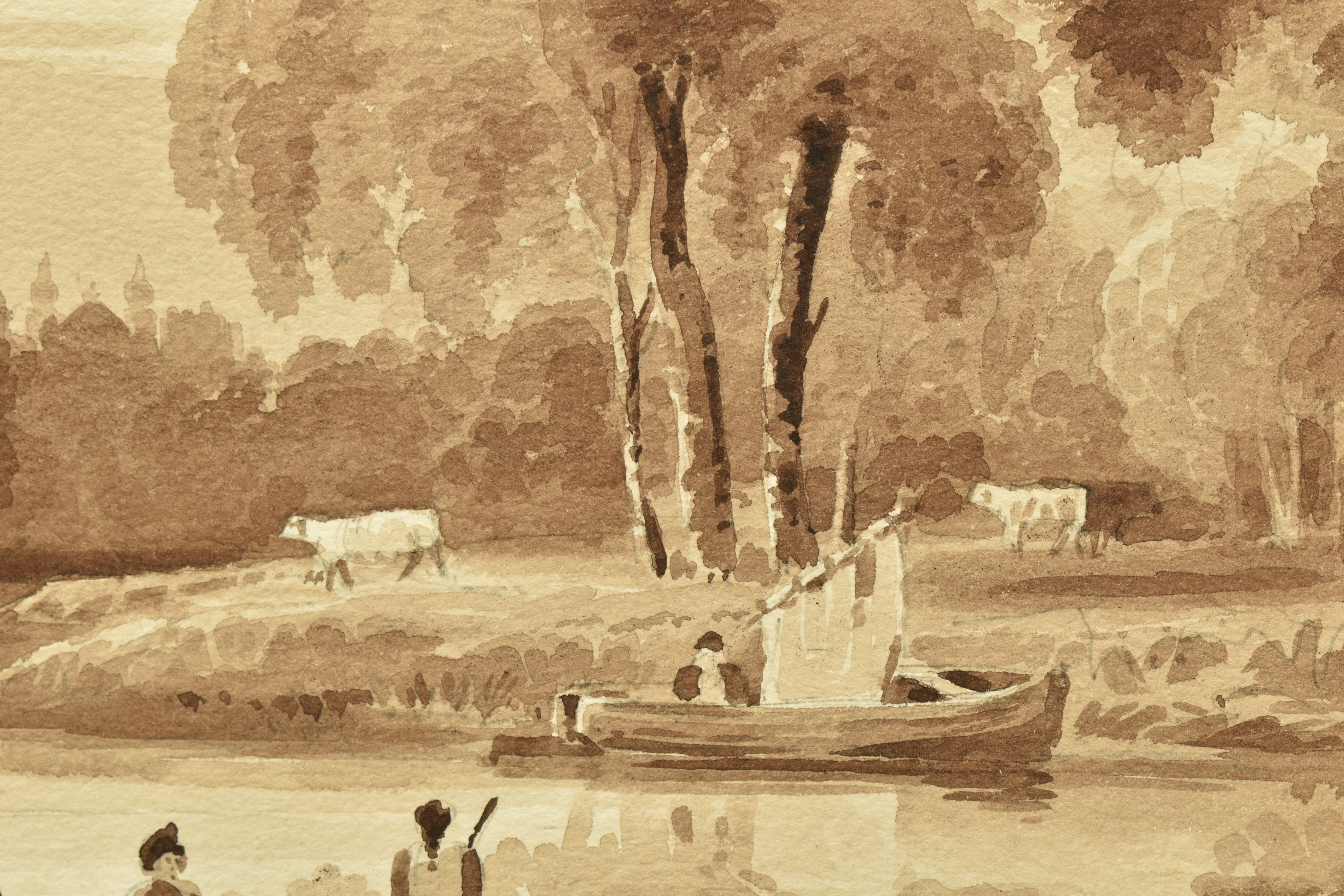 TWO 19TH CENTURY LANDSCAPE STUDIES, comprising a river landscape with figures in a boat, unsigned - Image 5 of 6