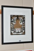 ALISON HEADLEY (BRITISH CONTEMPORARY) 'GOLD TIGER', a limited edition linocut print depicting a