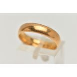 A 22CT YELLOW GOLD WEDDING BAND, designed as a plain polished band, hallmarked Birmingham 1925,
