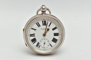 AN EARLY 20TH CENTURY SILVER OPEN FACE POCKET WATCH, key wound, round white dial signed 'H.Stone