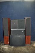 AN ACOUSTIC ENERGY AE100 SERIES SPEAKER SYSTEM comprising of an AE108S powered subwoofer (PAT pass