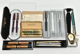 ASSORTED PENS, to include a boxed duo 'DINKIE 550' Conway Stewart set, green marble effect, fountain