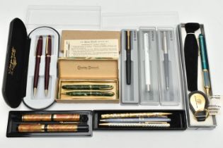 ASSORTED PENS, to include a boxed duo 'DINKIE 550' Conway Stewart set, green marble effect, fountain